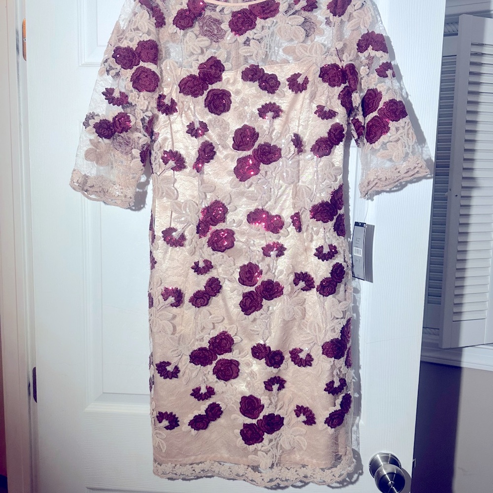 Floral Lace Dress with Purple Accents